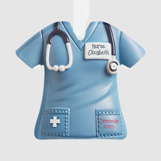 Nurses Scrubs Shirt Personalized Christmas Ornamen オーナメント (正面)