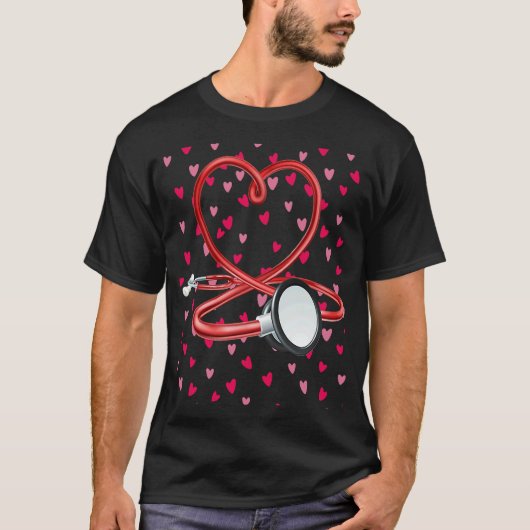 Nurses Valentines Day Hearts Stethoscope and Heart Tシャツ (正面)