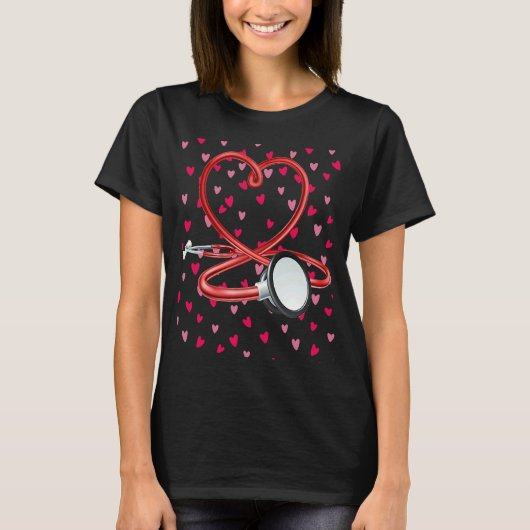 Nurses Valentines Day Hearts Stethoscope and Heart Tシャツ (正面)