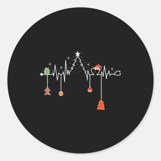 Nursing Christmas Shirt Christmas Tree Heartbeat F ラウンドシール (正面)