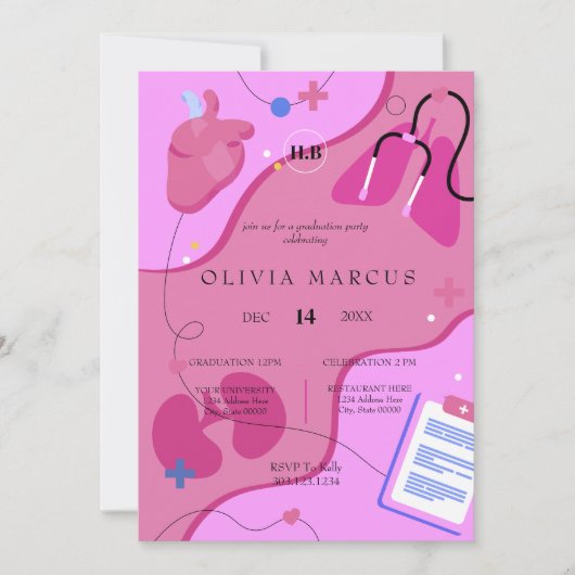 Nursing Graduation Invitation | RN Nurse Party Inv 招待状 (正面)