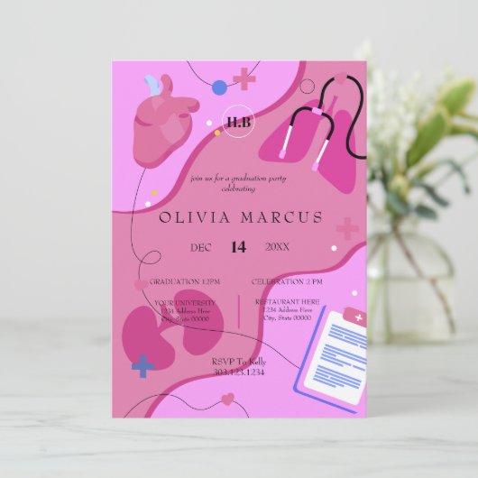 Nursing Graduation Invitation | RN Nurse Party Inv 招待状 (スタンド正面)