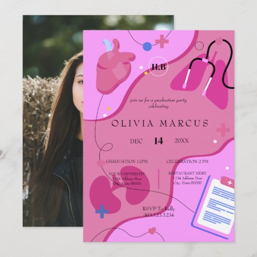 Nursing Graduation Invitation | RN Nurse Party Inv 招待状 (正面/裏面)