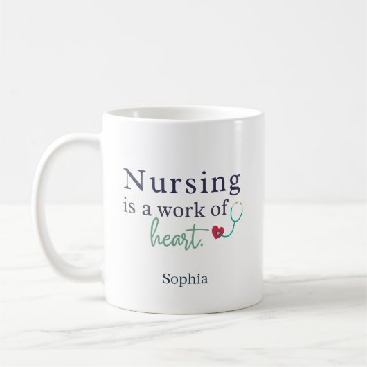 Nursing is a Work of Heart - Personalized Name コーヒーマグカップ (左)