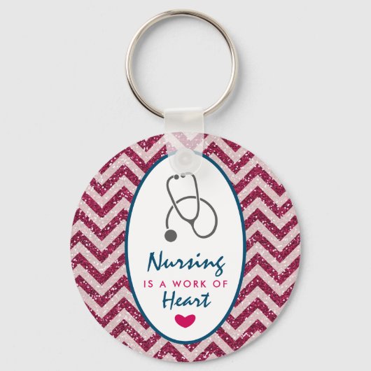 Nursing is a work of Heart Saying w/ Stethoscope キーホルダー (正面)