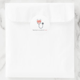 Nursing Is A Work Of Heart Stethoscope Sticker Nur ラウンドシール