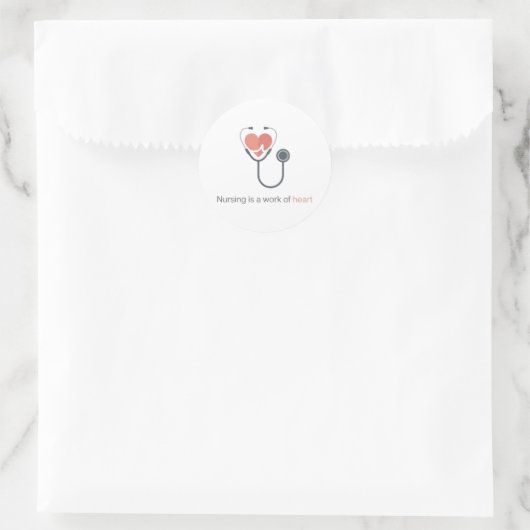 Nursing Is A Work Of Heart Stethoscope Sticker Nur ラウンドシール (バッグ)