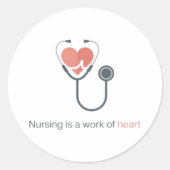 Nursing Is A Work Of Heart Stethoscope Sticker Nur ラウンドシール (正面)