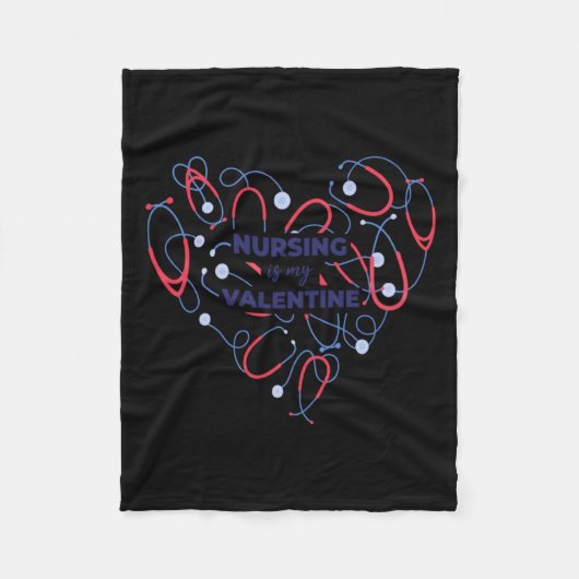 Nursing Is My Valentine Nurse Heart Valentines Day フリースブランケット (正面)