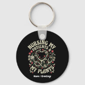 Nursing My Patients & My Plants Retro Floral Steth キーホルダー (正面)