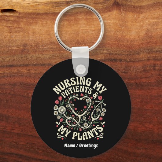 Nursing My Patients & My Plants Retro Floral Steth キーホルダー (正面)