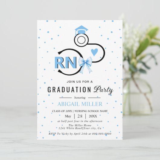 Nursing shool stethoscope blue RN graduation Invit 招待状 (スタンド正面)