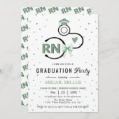 Nursing shool stethoscope green RN graduation 招待状 (正面/裏面)