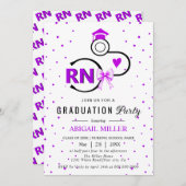 Nursing shool stethoscope purple RN graduation 招待状 (正面/裏面)