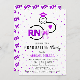 Nursing shool stethoscope purple RN graduation 招待状