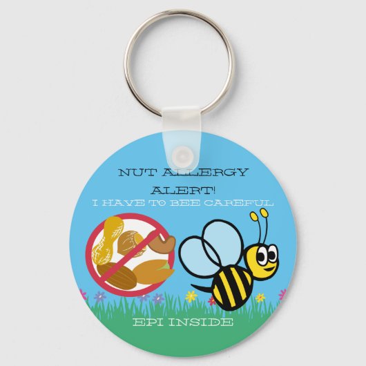 Nut Allergy Alert Bumble Bee Kids Personalized キーホルダー (正面)