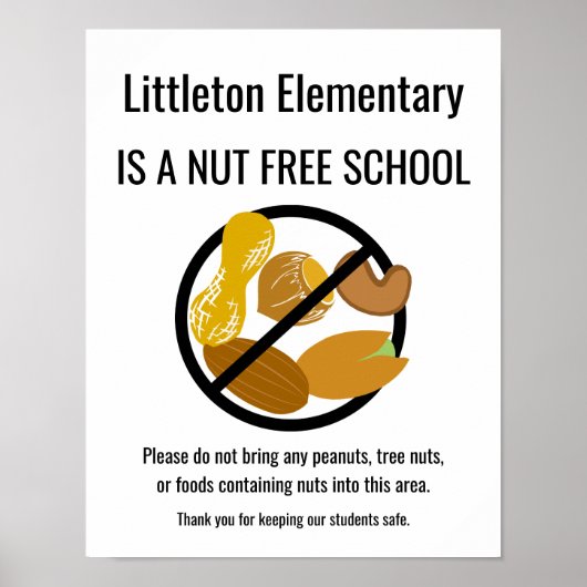 Nut Free School Sign Personalized With School Name ポスター (正面)