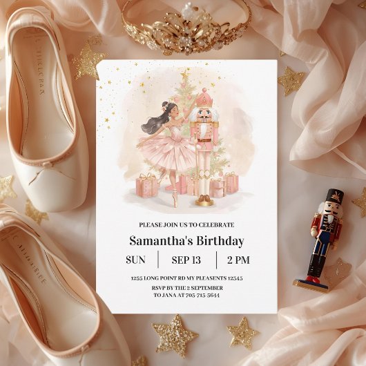 Nutcracker Ballerina Birthday | Pink & Gold 招待状