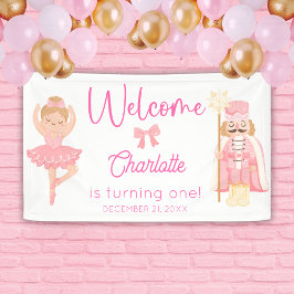Nutcracker Ballerina Pink Birthday Welcome 横断幕