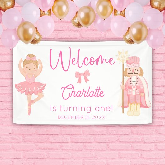 Nutcracker Ballerina Pink Birthday Welcome 横断幕