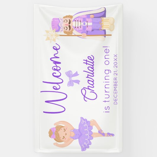 Nutcracker Ballerina Purple Birthday Welcome 横断幕 (縦)