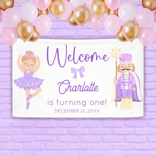 Nutcracker Ballerina Purple Birthday Welcome 横断幕
