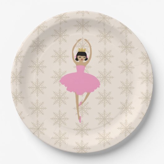 Nutcracker Ballerina Snowflake Pattern ペーパープレート (正面)