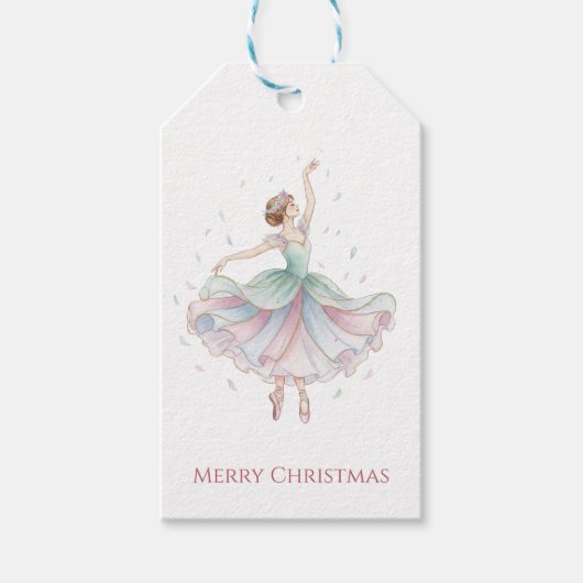 Nutcracker Ballet Ballerina in Green and Pink Tutu ギフトタグ (正面)
