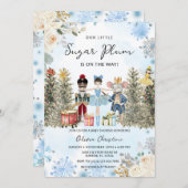  Nutcracker Blue Winter Snowflakes Baby Shower 招待状 (正面/裏面)