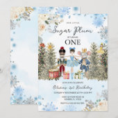  Nutcracker Blue Winter Snowflakes First Birthday  招待状 (正面/裏面)