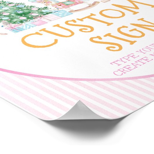 Nutcracker Christmas Pink Bow Birthday Custom Sign ポスター (角)