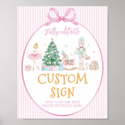 Nutcracker Christmas Pink Bow Birthday Custom Sign ポスター (正面)