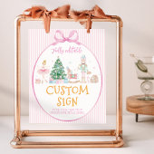 Nutcracker Christmas Pink Bow Birthday Custom Sign ポスター