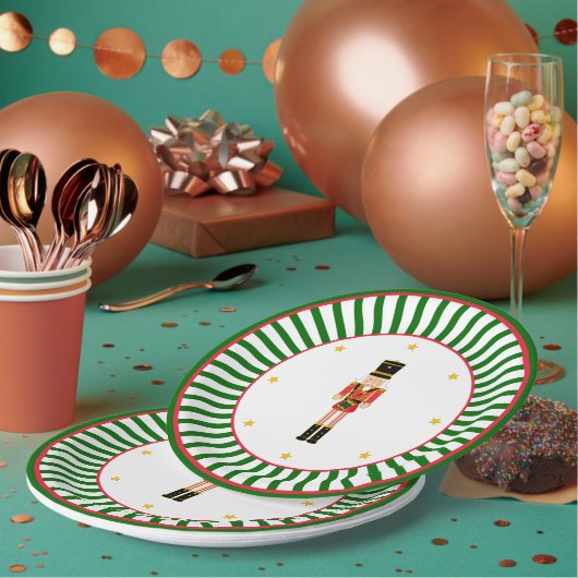 Nutcracker Christmas Plate Red Green and White ペーパープレート (複数)