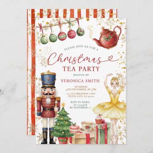 Nutcracker Christmas Tea Party Sweets Ballerina 招待状 (正面/裏面)