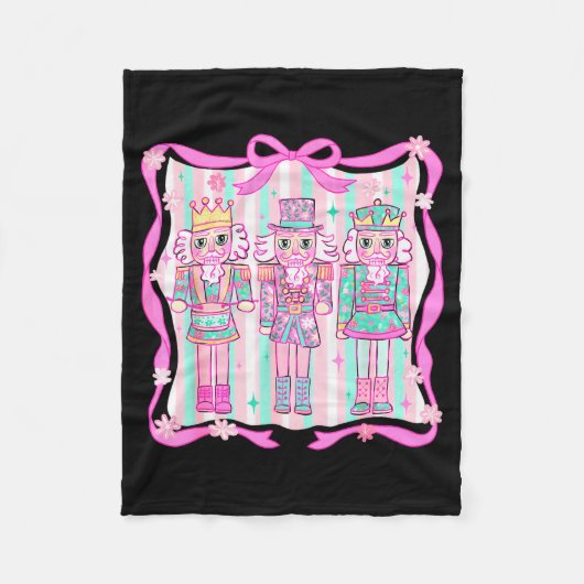 Nutcracker Coquette Nk Bow Xmas Holiday Merry Chri フリースブランケット (正面)