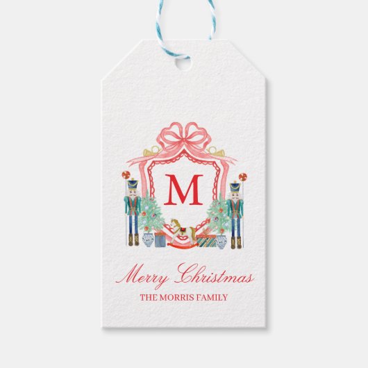 Nutcracker Crest Monogram Custom Holiday Gift Tag ギフトタグ (正面)