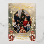 Nutcracker Family Photo Merry Christmas 箔シーズンカード (正面)