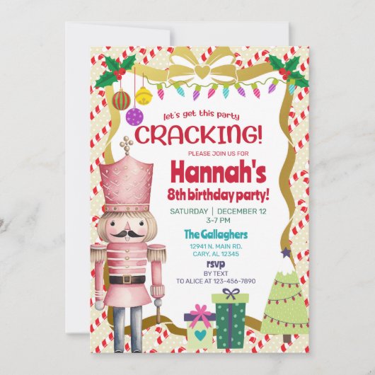 Nutcracker girl Christmas birthday invite. 招待状 (正面)