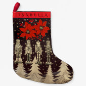 Nutcracker Golden Christmas Trees Poinsettia スモールクリスマスストッキング (正面)