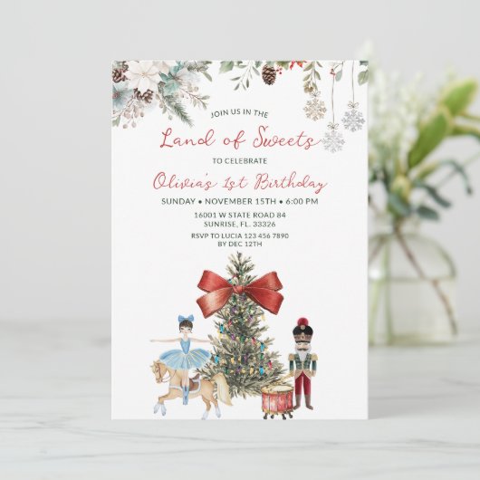 Nutcracker Land of Sweets Ballerina 1st Birthday 招待状 (スタンド正面)