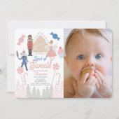 Nutcracker Land of Sweets Pink 1st Birthday写真 招待状 (正面)