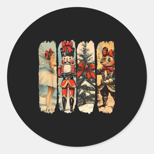 Nutcracker Merry Christmas Xmas Tree Family Pajama ラウンドシール (正面)