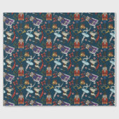 Nutcracker Mouse King Ballerina Navy Blue Xmas ラッピングペーパー (フラット)