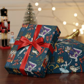 Nutcracker Mouse King Ballerina Navy Blue Xmas ラッピングペーパー