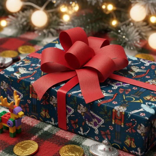 Nutcracker Mouse King Ballerina Navy Blue Xmas ラッピングペーパー