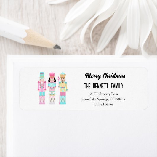 Nutcracker Pastel Merry Christmas Typography ラベル (インサイチュ)