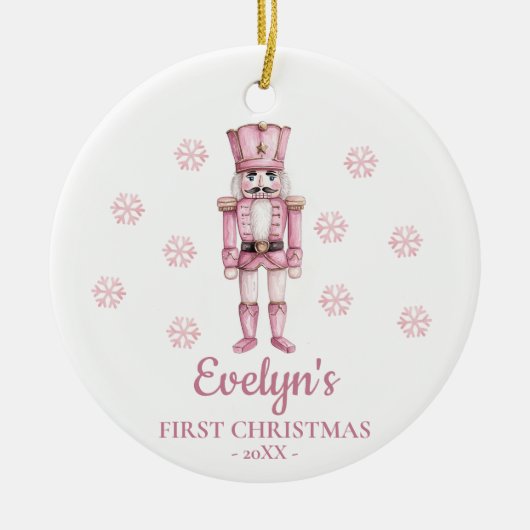 Nutcracker Personalized Girl's First Christmas セラミックオーナメント (正面)