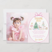 Nutcracker Pink Bow Christmas Birthday Photo サンキューカード (正面)