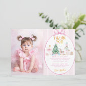 Nutcracker Pink Bow Christmas Birthday Photo サンキューカード (スタンド正面)